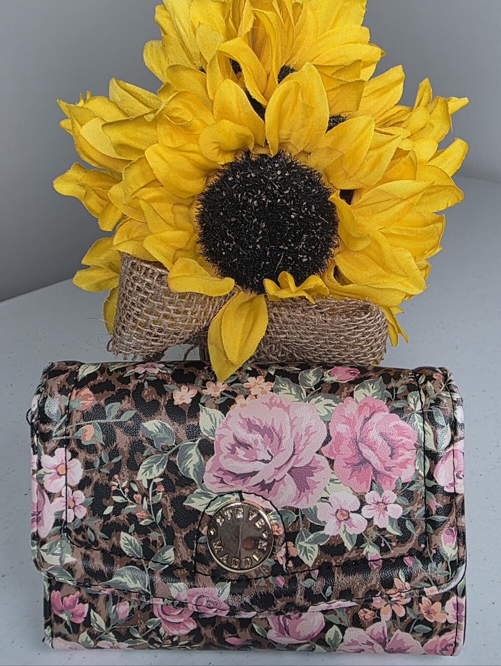 Steve Madden Floral Pink Rose Leopard Print Wallet